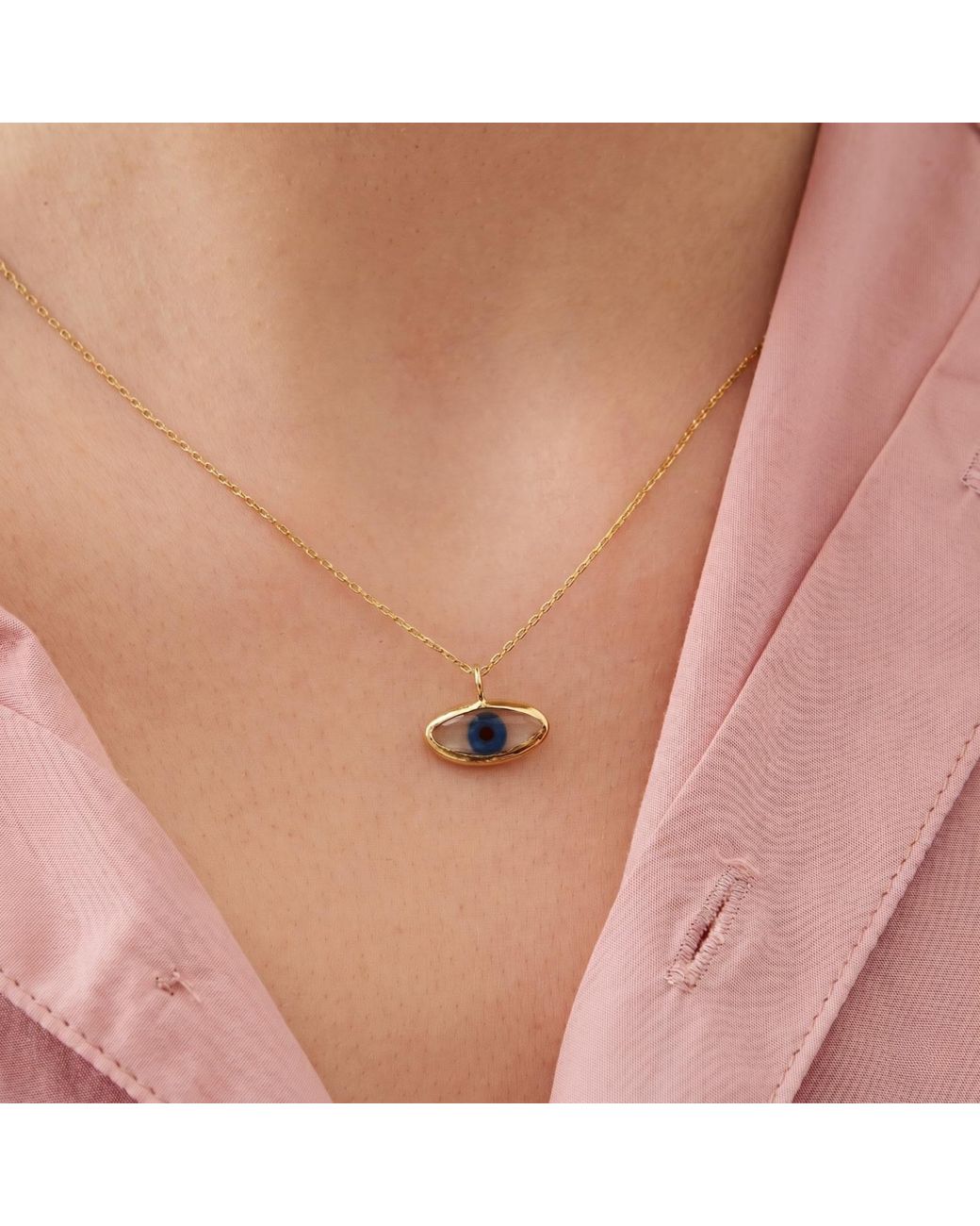 Spero London Metallic Transparent Glass Evil Eye Sterling Necklace