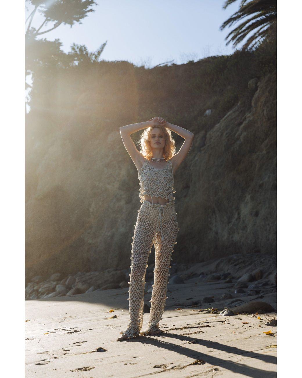 Andreeva Natural Metallic Handmade Crochet Pants