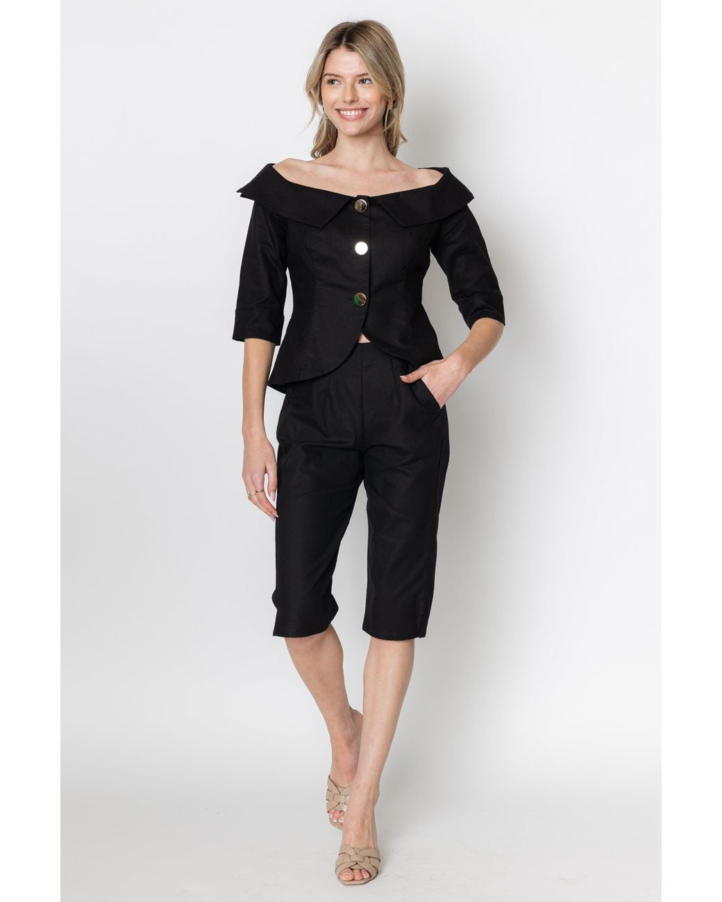 Zetaye Black Celeste Linen Cotton Blazer