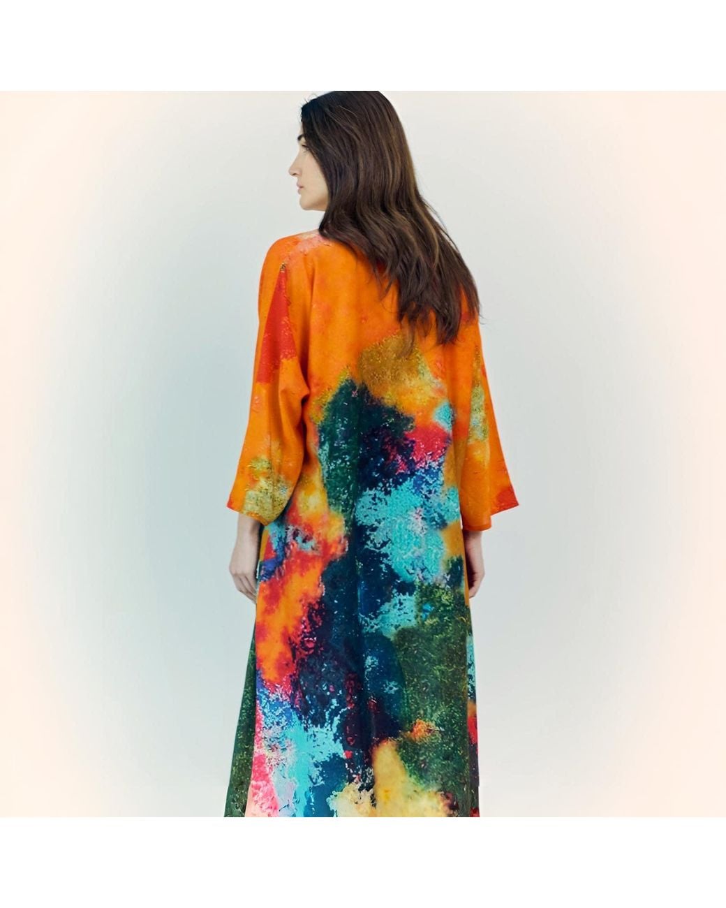 DHARA SHETH DUBAI Orange Canvas & Chaos Abstract Long Kimono