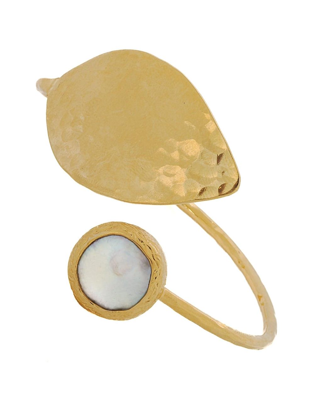 Ebru Jewelry Metallic Cleopatra Pearl Leaf Cuff Bracelet