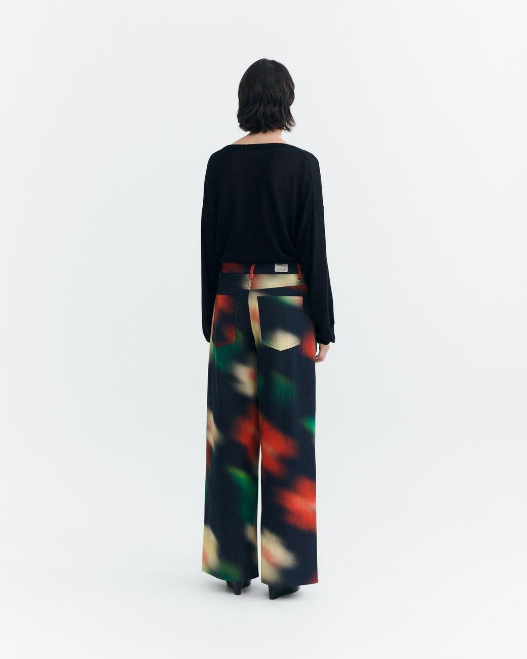Thinking Mu Black Hedda Bloom Wide-Leg Pants