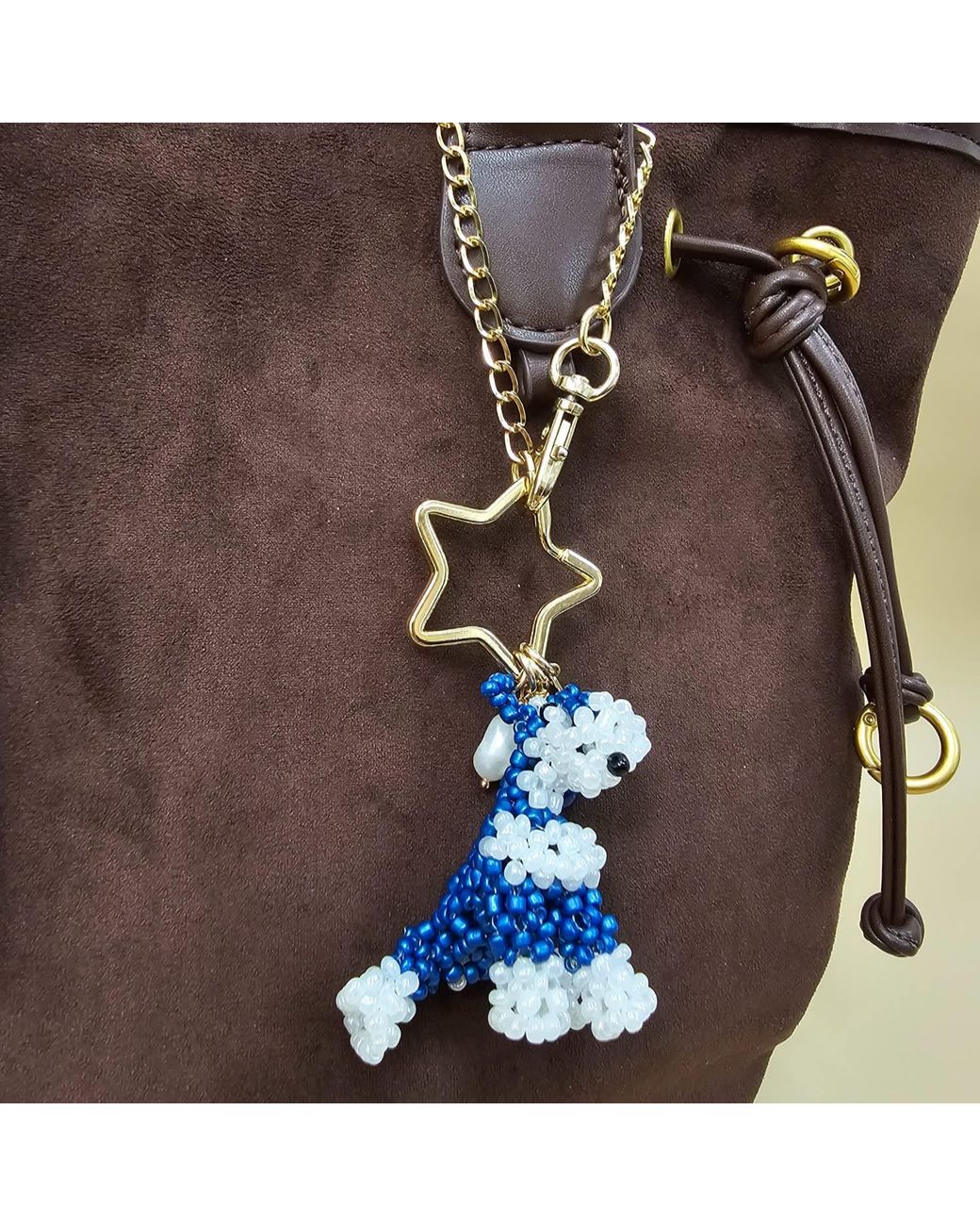 Farra Blue Handcrafted Dog Charm, Lapis & Agate Tassel Bag Charm