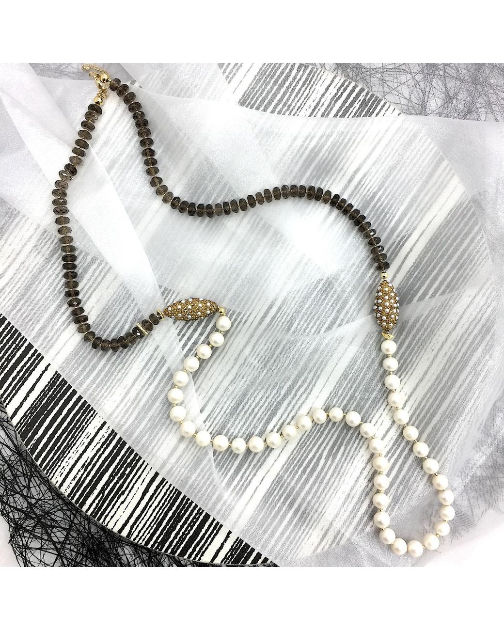 Farra Brown Smoky Quartz With Freshwater Pearls Multi-Way Necklace