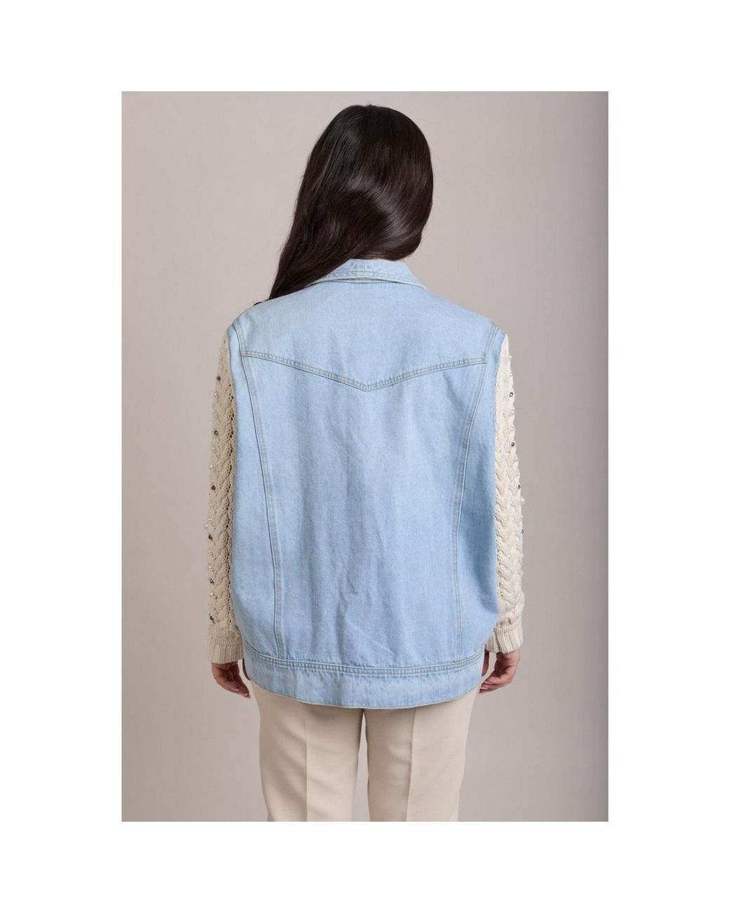 Saachi Blue Pearl Knit Denim Jacket