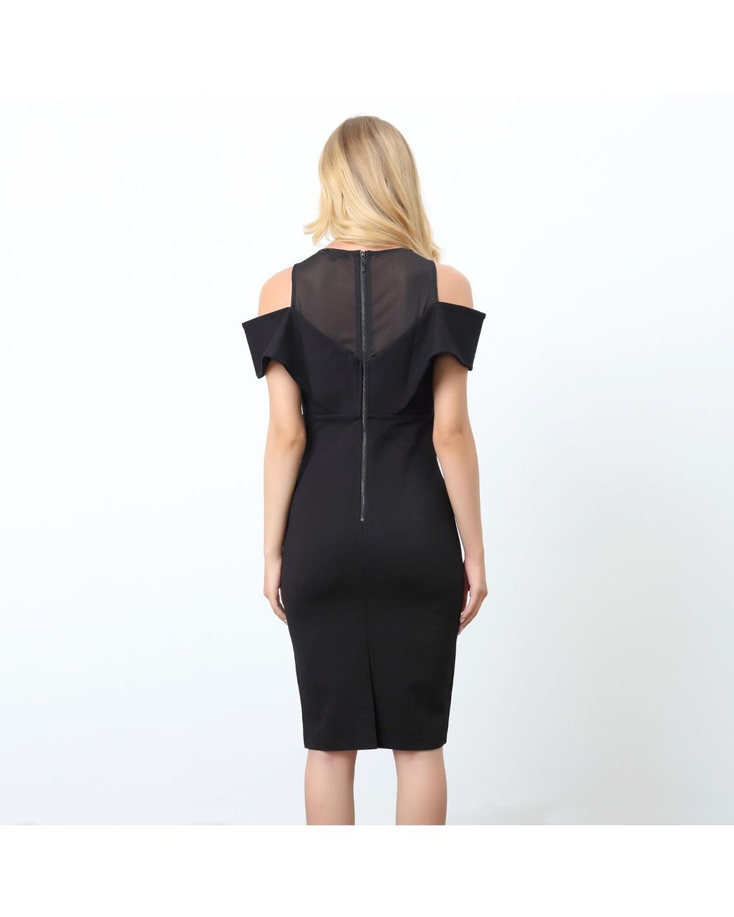 Smart and Joy Black Bobycon Sleeveless Structured Bardot Dress