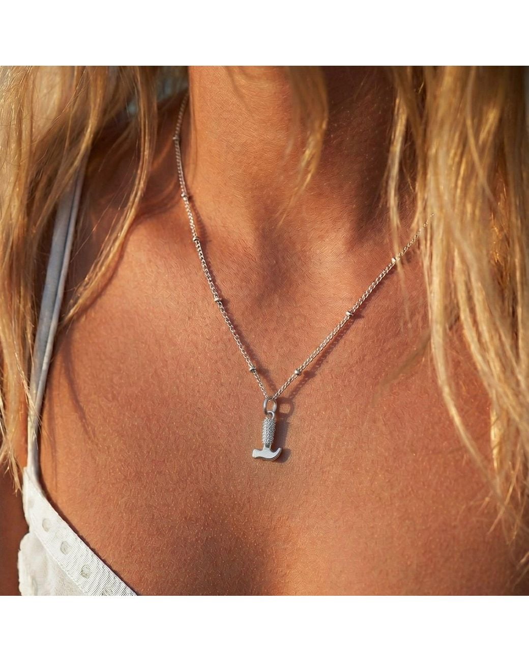 With Love Darling Metallic Hammer Necklace Sterling