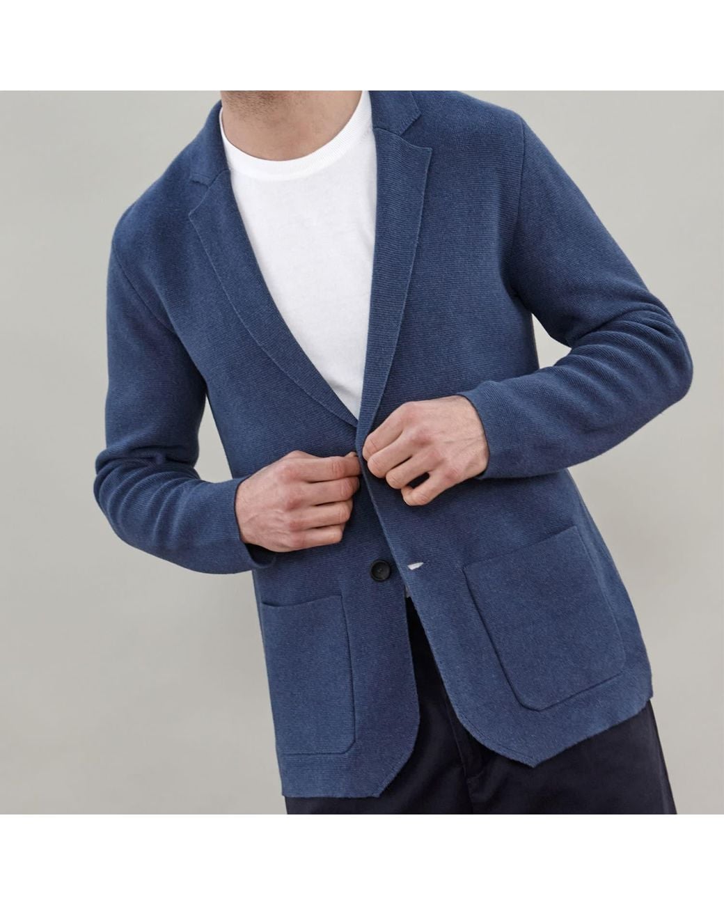 Paul James Knitwear Blue Cotton Deconstructed Knitted Gabriel Blazer for men