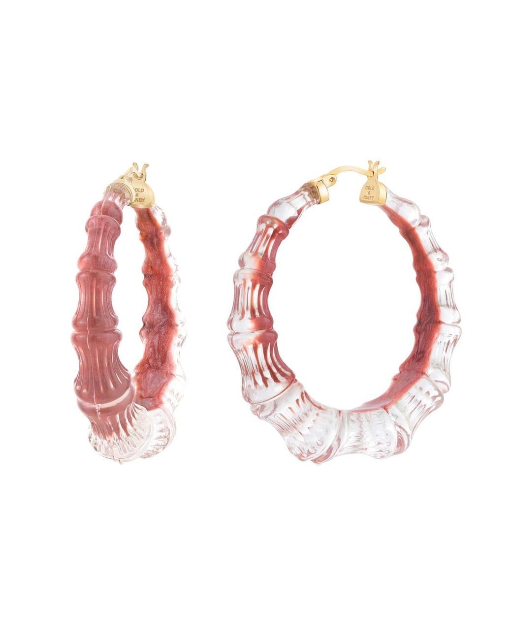 Gold & Honey Red Bamboo Illusion Hoop Earrings