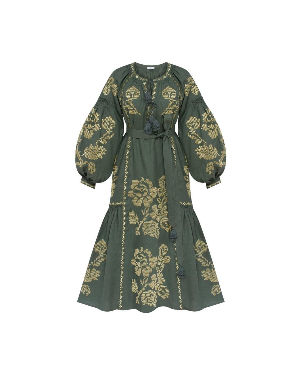 Annabo Green Elysian Garden Linen Midi Dress