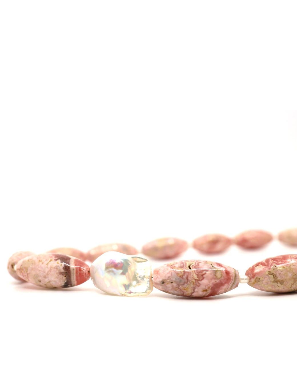 Shar Oke White Rhodochrosite & Freshwater Pearls Necklace