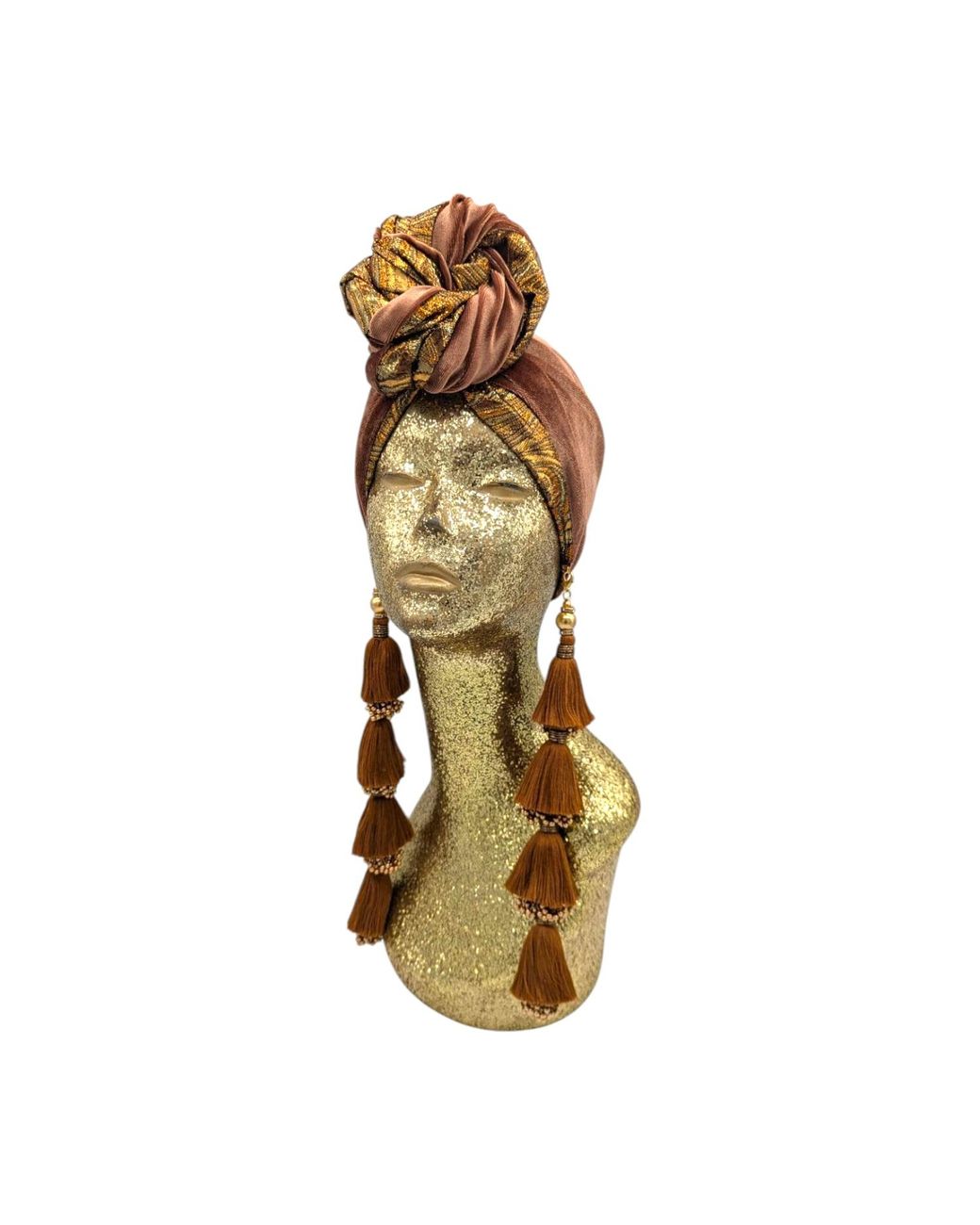 Julia Clancey Brown Cocoa Brocade & Velour Reversible Dorado Turban