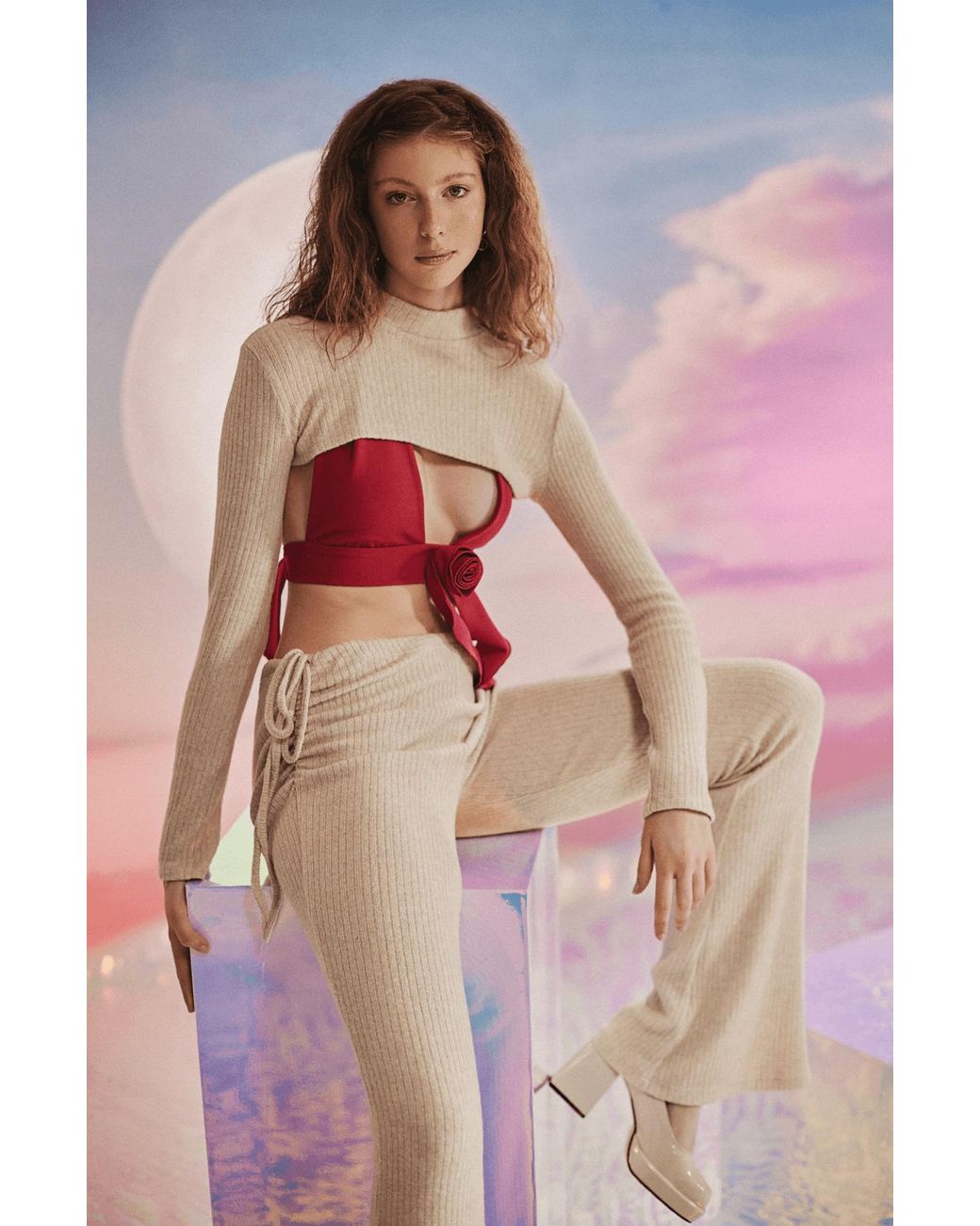 No'design Red Bustier With Rose Detail