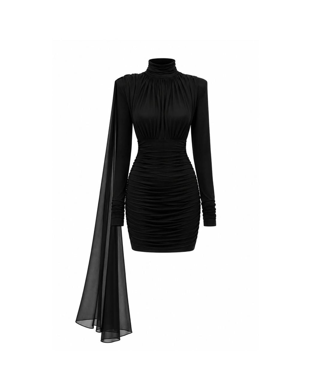 Mandragora Black Mini Dress With Ruched Skirt And Scarf Roa