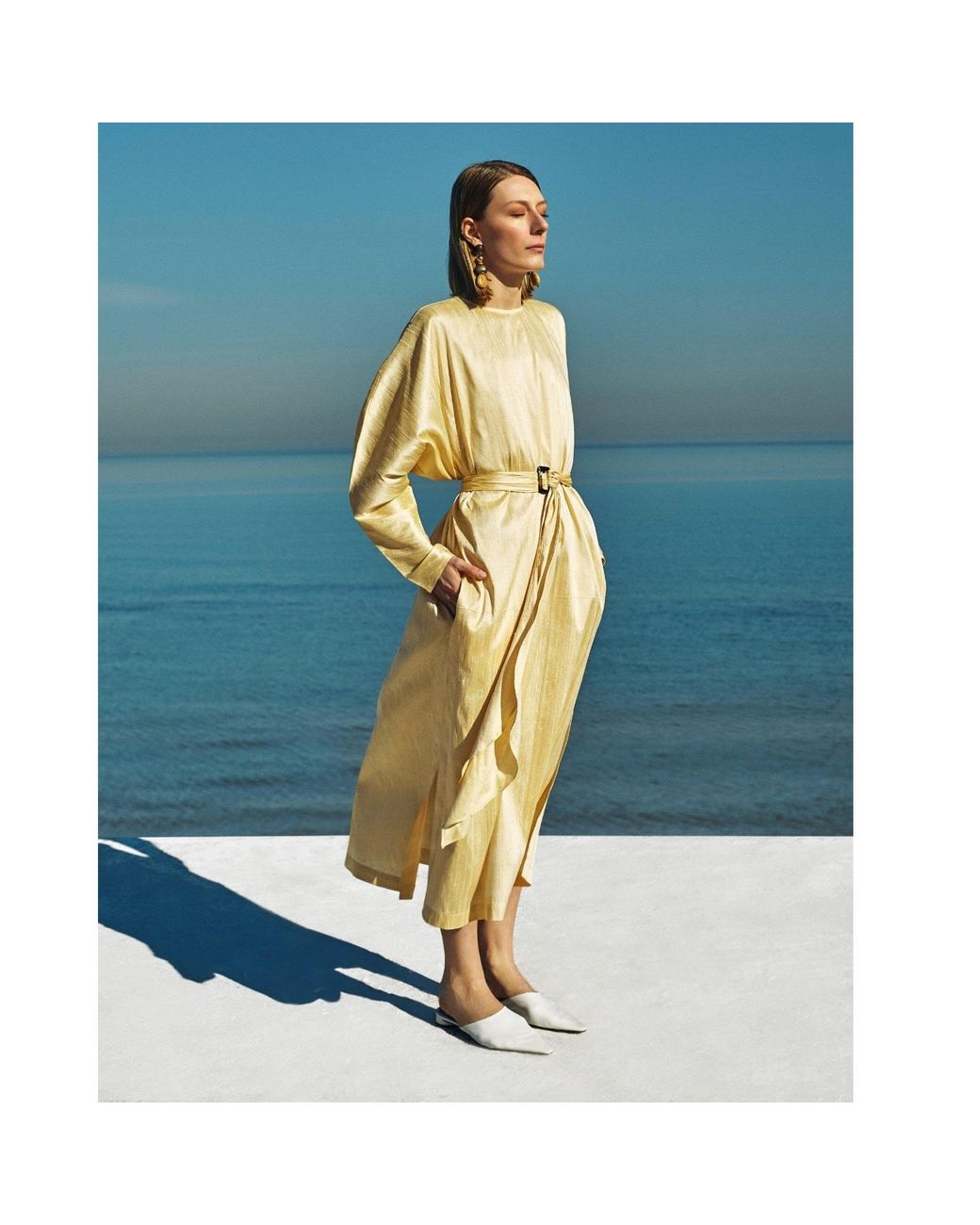 NAZLI CEREN Natural Nevada Silk Kaftan Dress