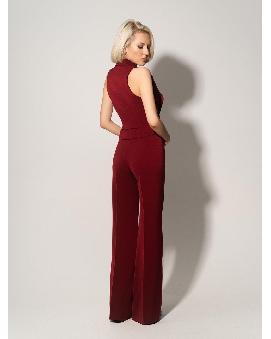 Tia Dorraine Red Single-Breasted Waistcoat & Trousers Set
