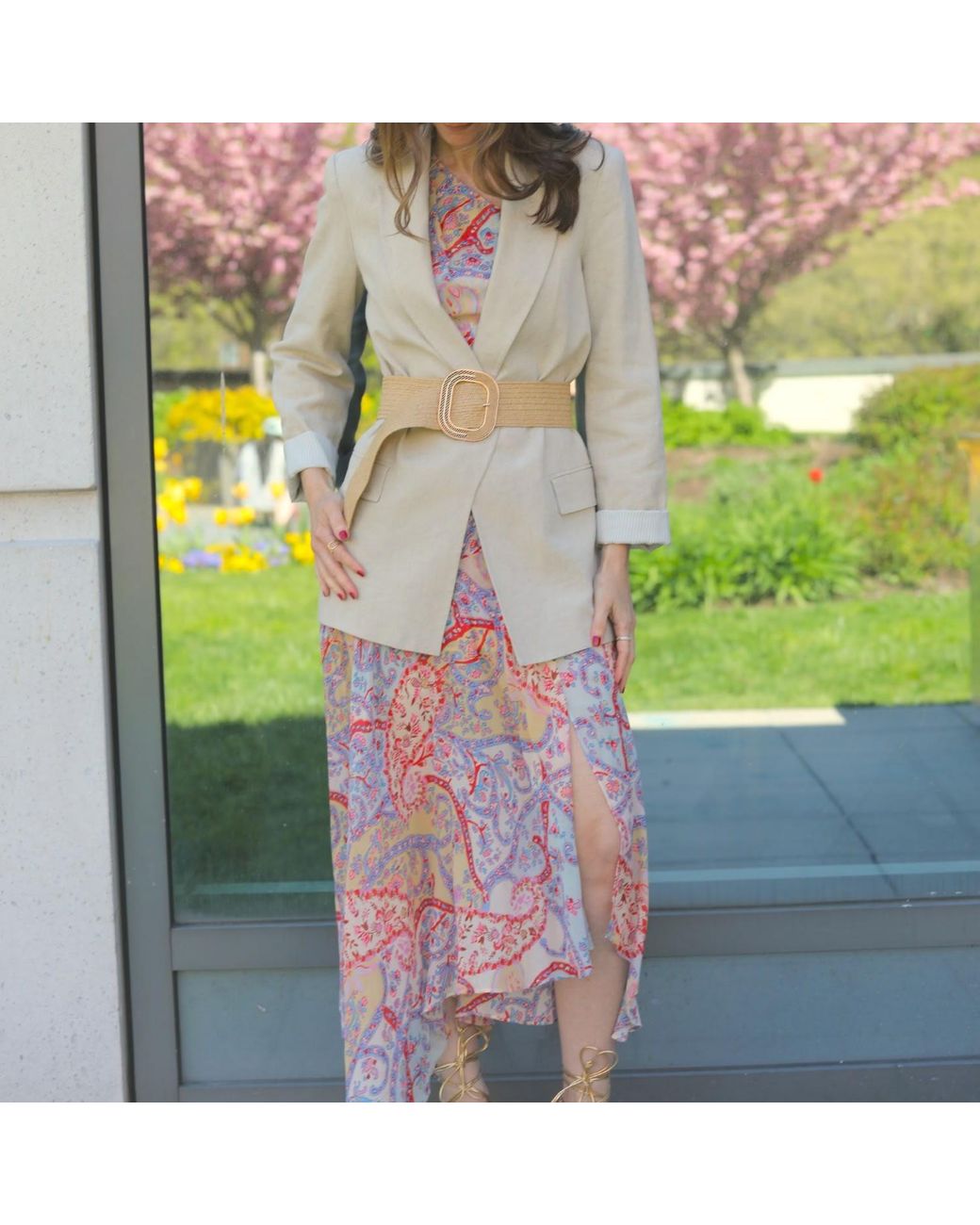 BeltBe Metallic Neutrals Wide Stretch Straw Belt