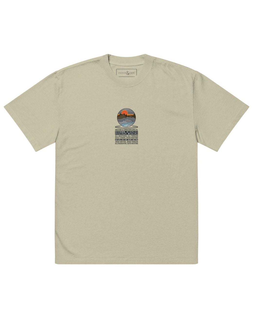 Anchor and Crew Natural Neutrals Faded Eucalyptus Panoramic Peaks Explore Co. Oversized Cotton T-Shirt