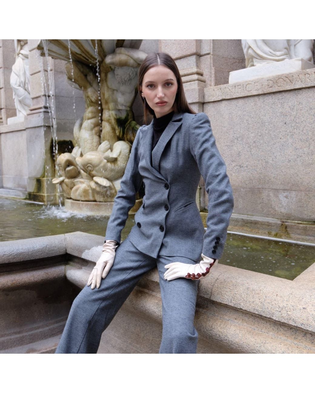 AVENUE No.29 Blue Wool Pleated Long Trousers