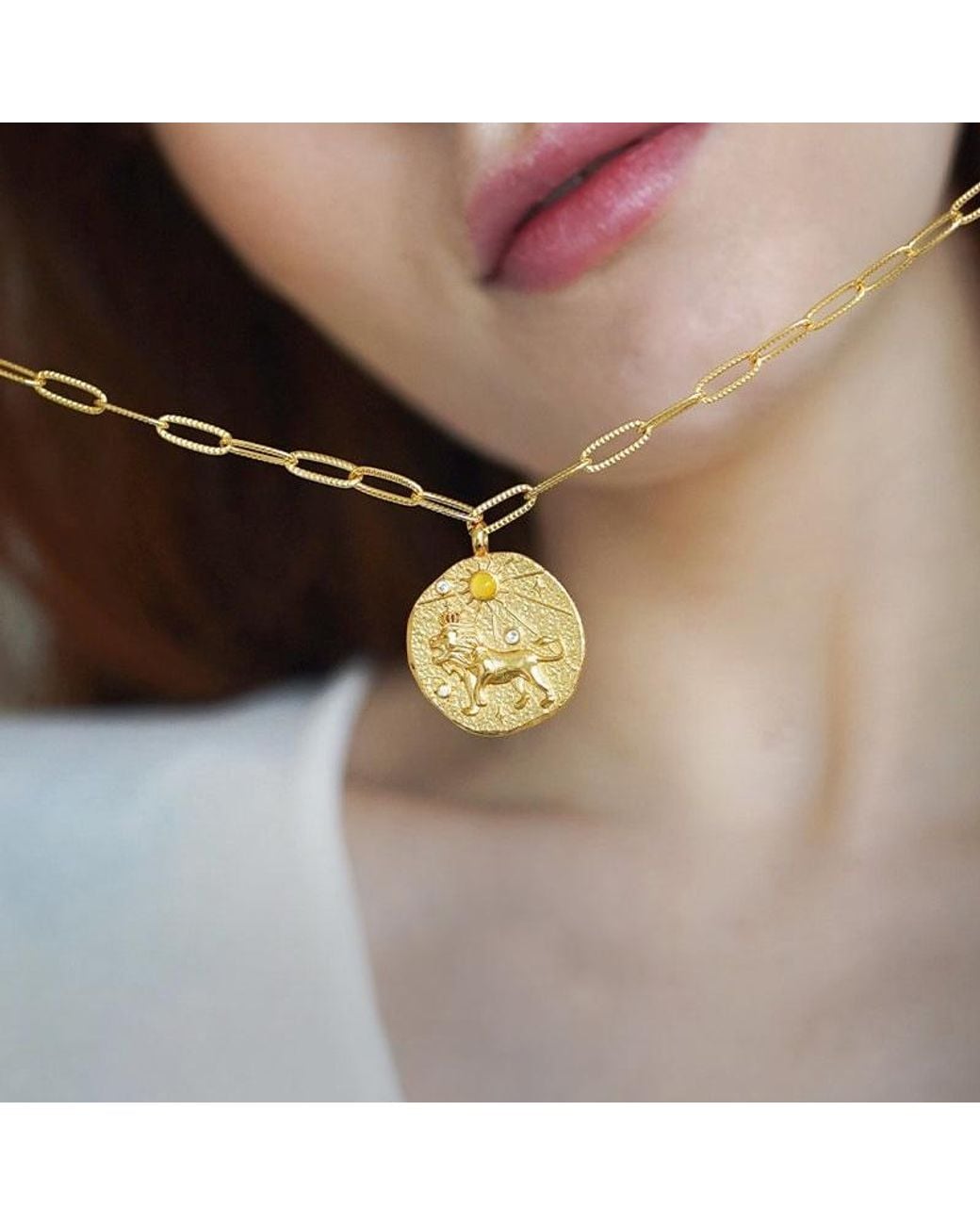 Aurozia Metallic Constellations Leo Double-Sided Coin Necklace