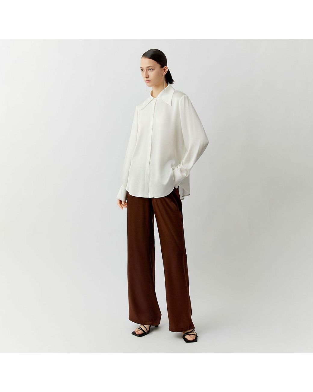 Silkinc White Wide Collar Silk Shirt