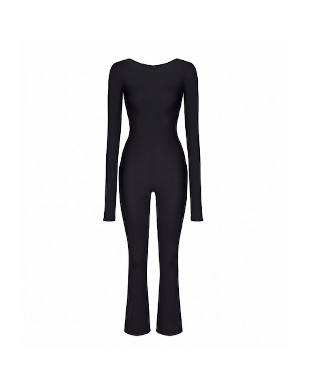 Monosuit Black Ribbed Bootcut Flared-Leg Jumpsuit