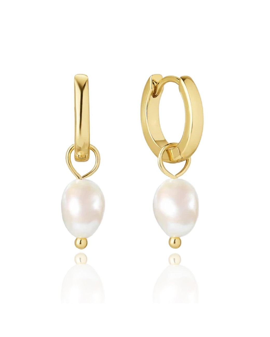Unaloe Metallic Hoop Earrings With Natural Pearl Pendant