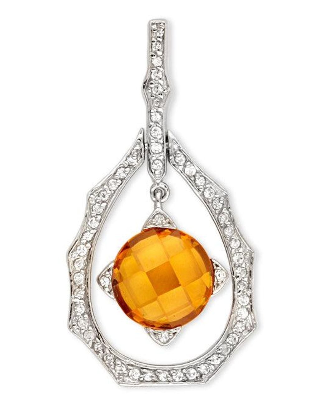 Genevive Jewelry Metallic Cubic Zirconia Sterling Plated Champagne Teardrop Pendant