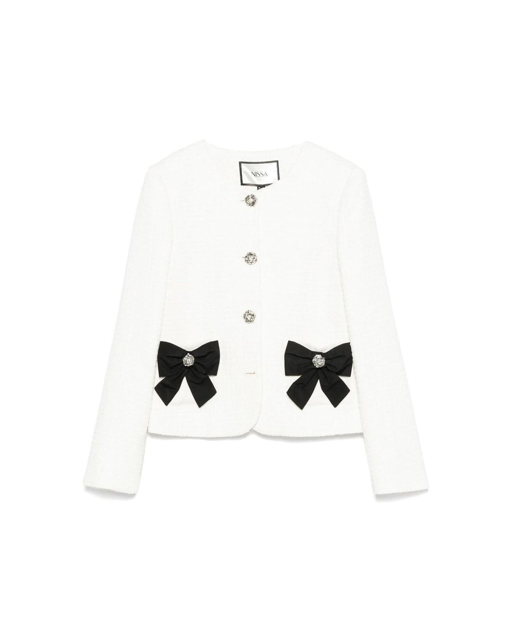 Nissa White Bow-Detail Boucle Suit Jacket