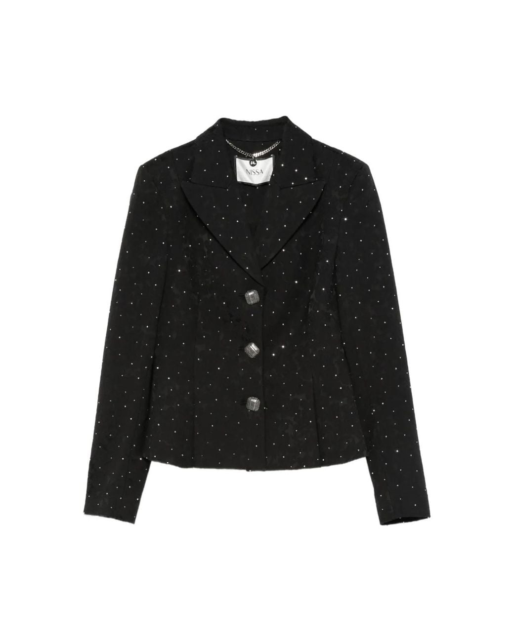 Nissa Black Rhinestone-Embellished Brocarde Blazer