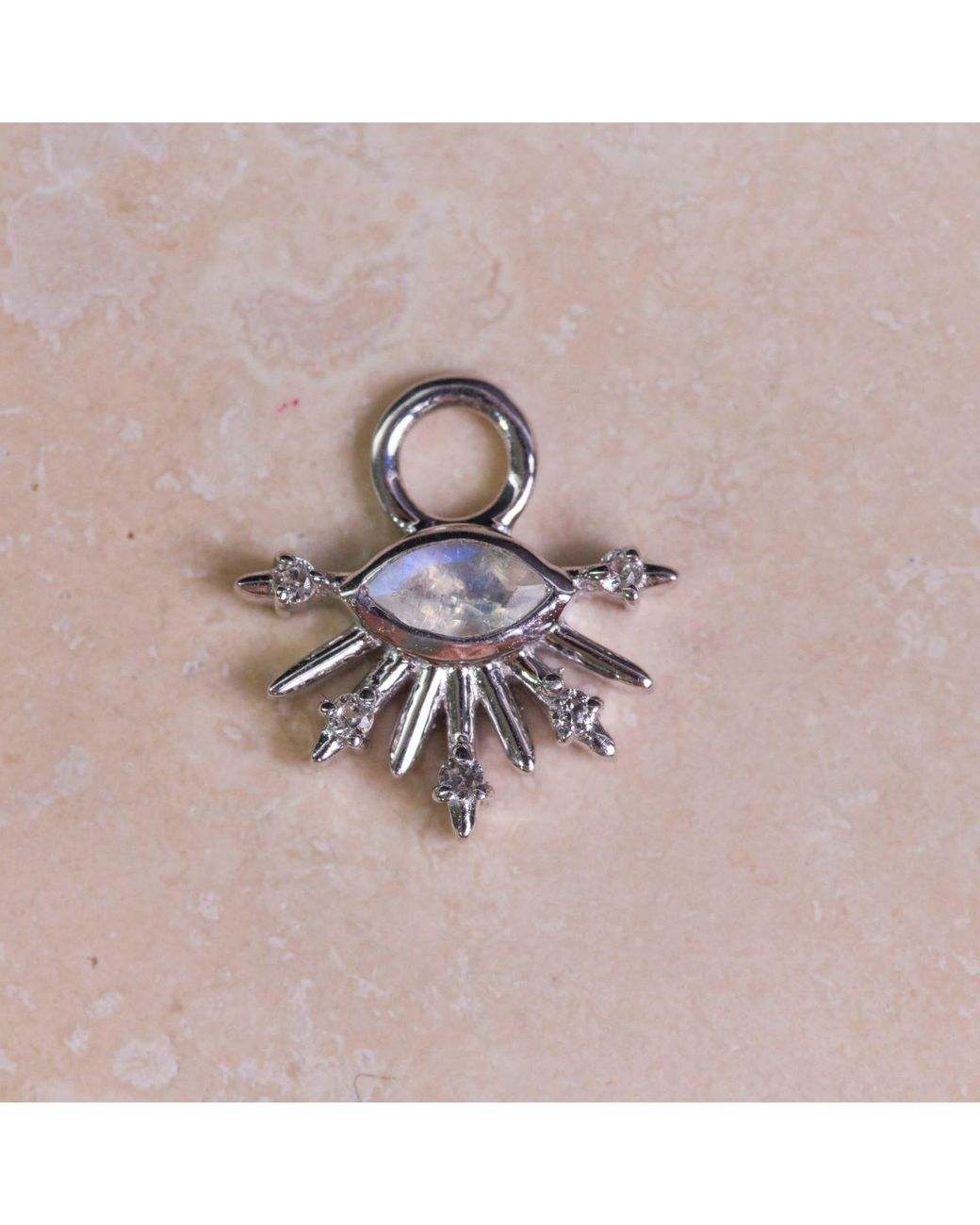 Zohreh White Neutrals Moonstone & Sapphire Sunburst Hoop Earrings Sterling
