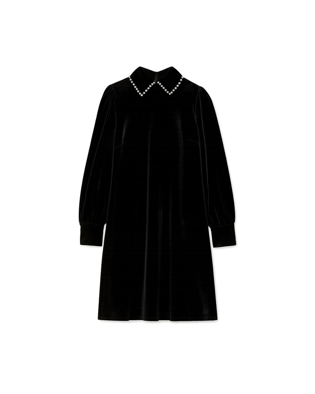 Yumi' Black Long Sleeve Velvet Tunic With Diamante Collar