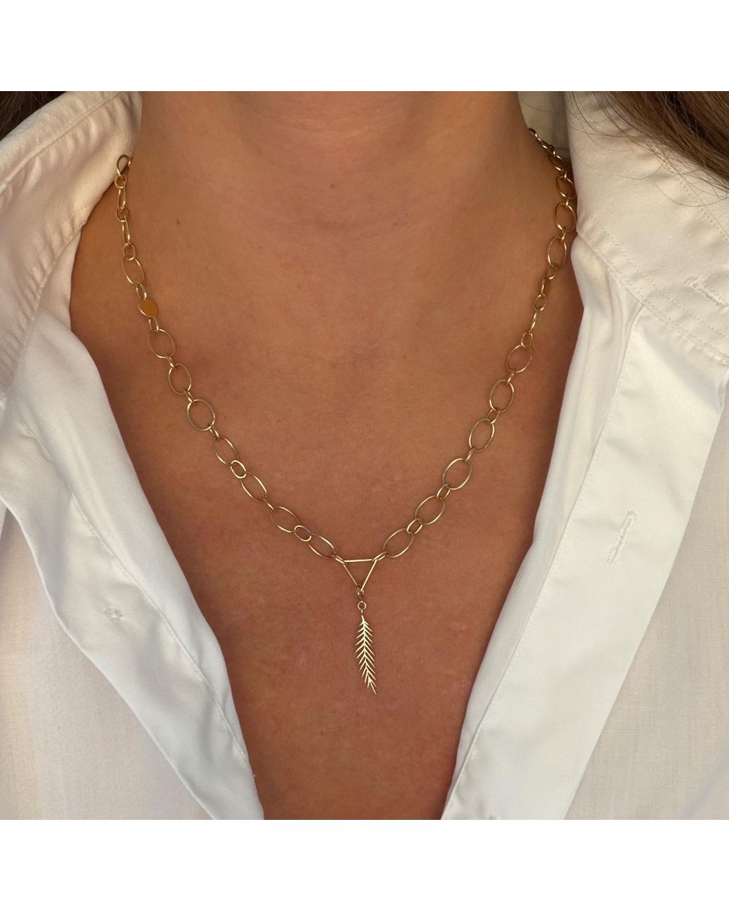 Larisa Beaumont Metallic Resilience Charm – 14K Fern Leaf Pendant