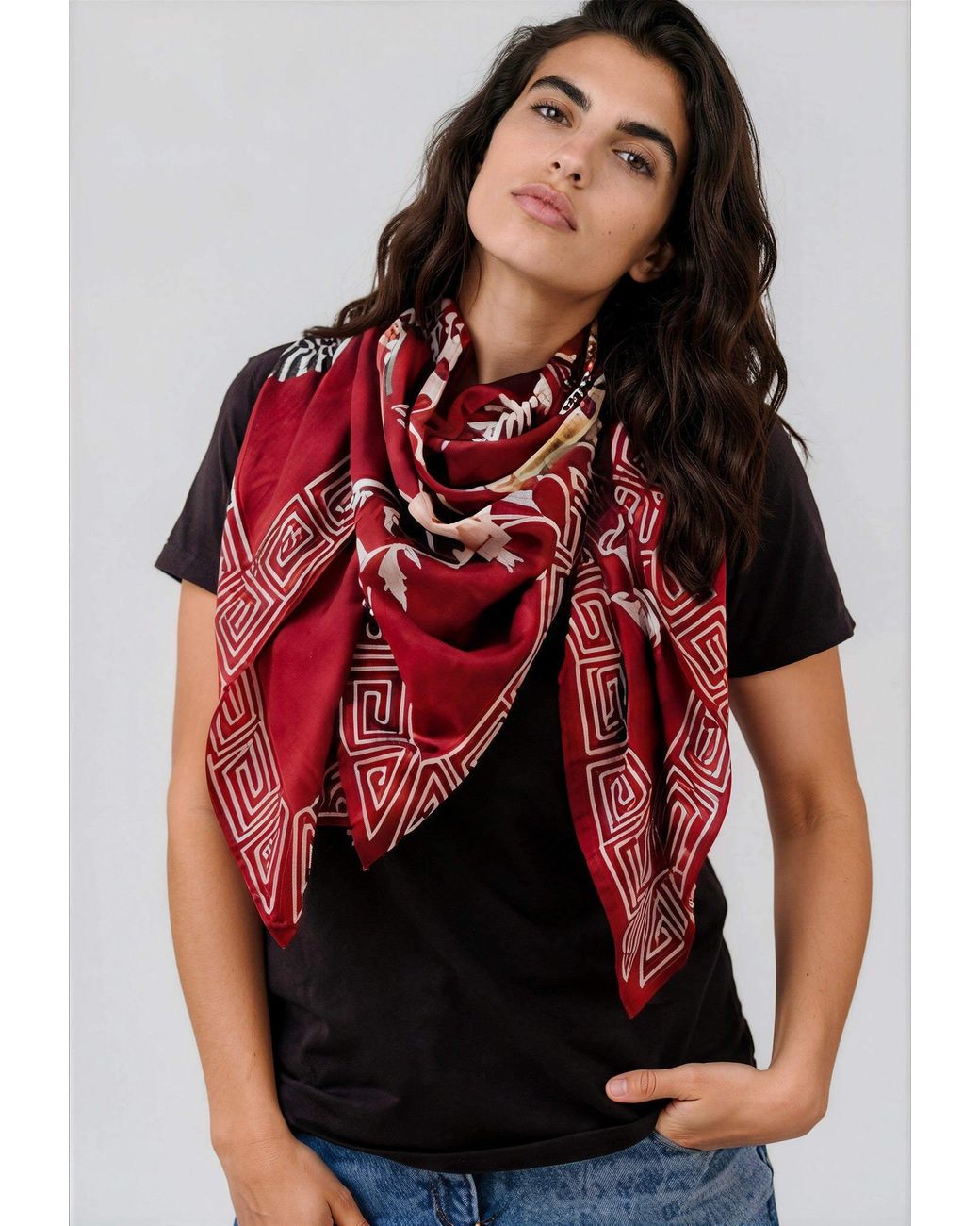 Artemis Muse Red Dynastic Birds Wine Luxury Silk Large Scarf