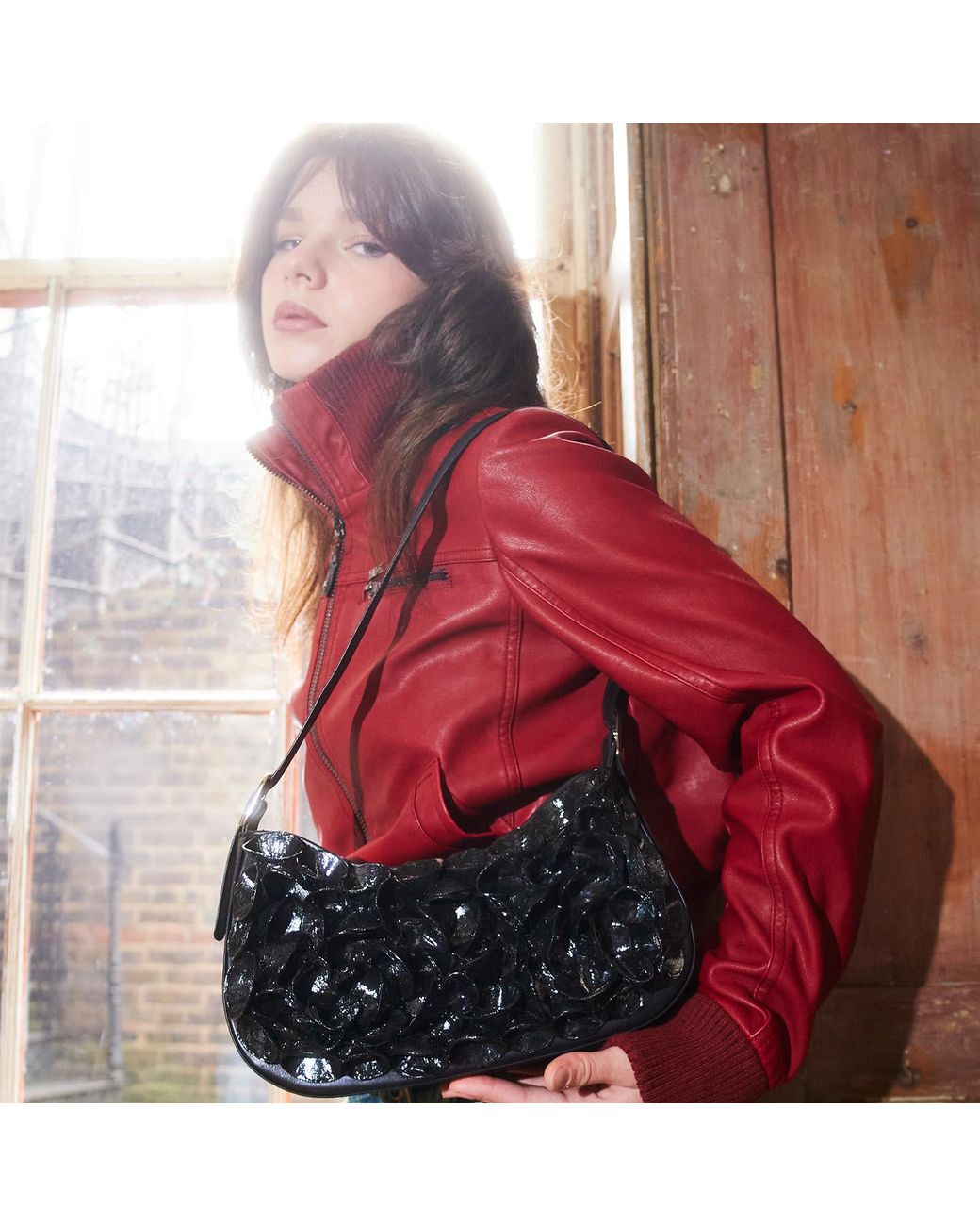 F3Rog by Rana Black Baguette Coral Bag