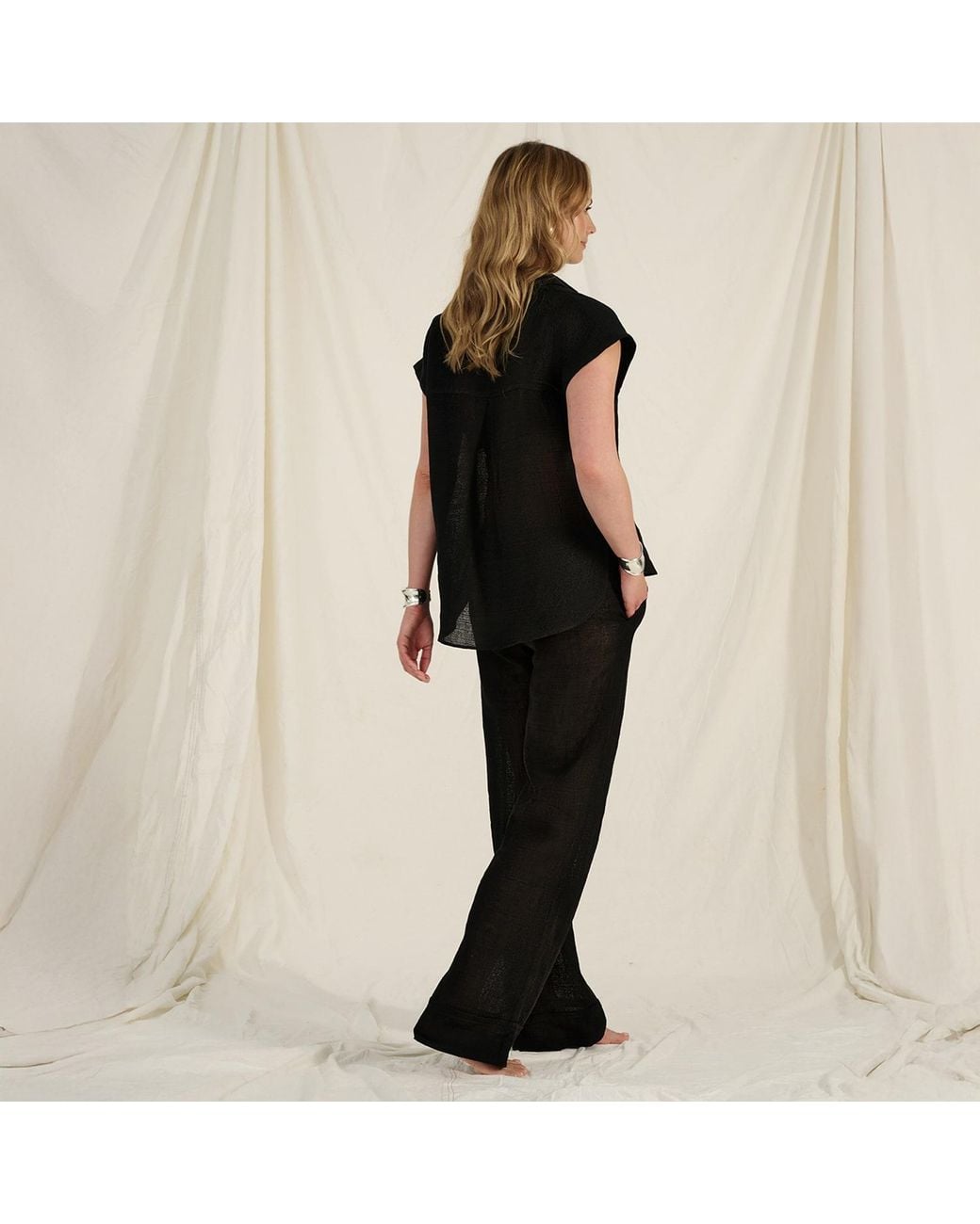The Summer Edit Gray Pearl Luxe Linen Drawstring Trouser