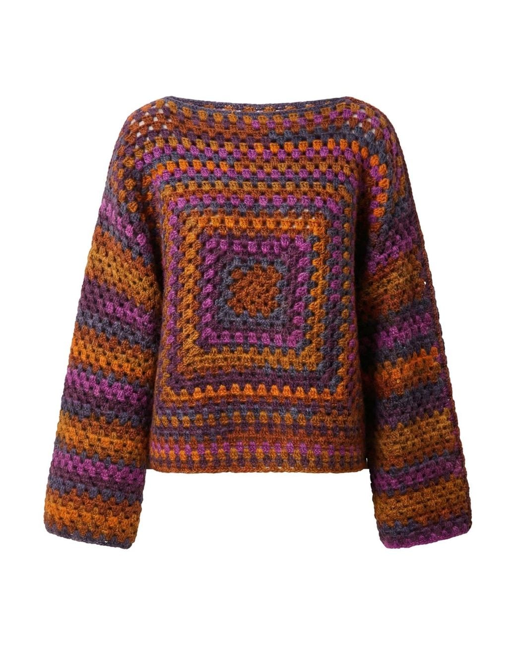 Ana Chic Red Autumn Granny Square Handmade Crochet Jumper
