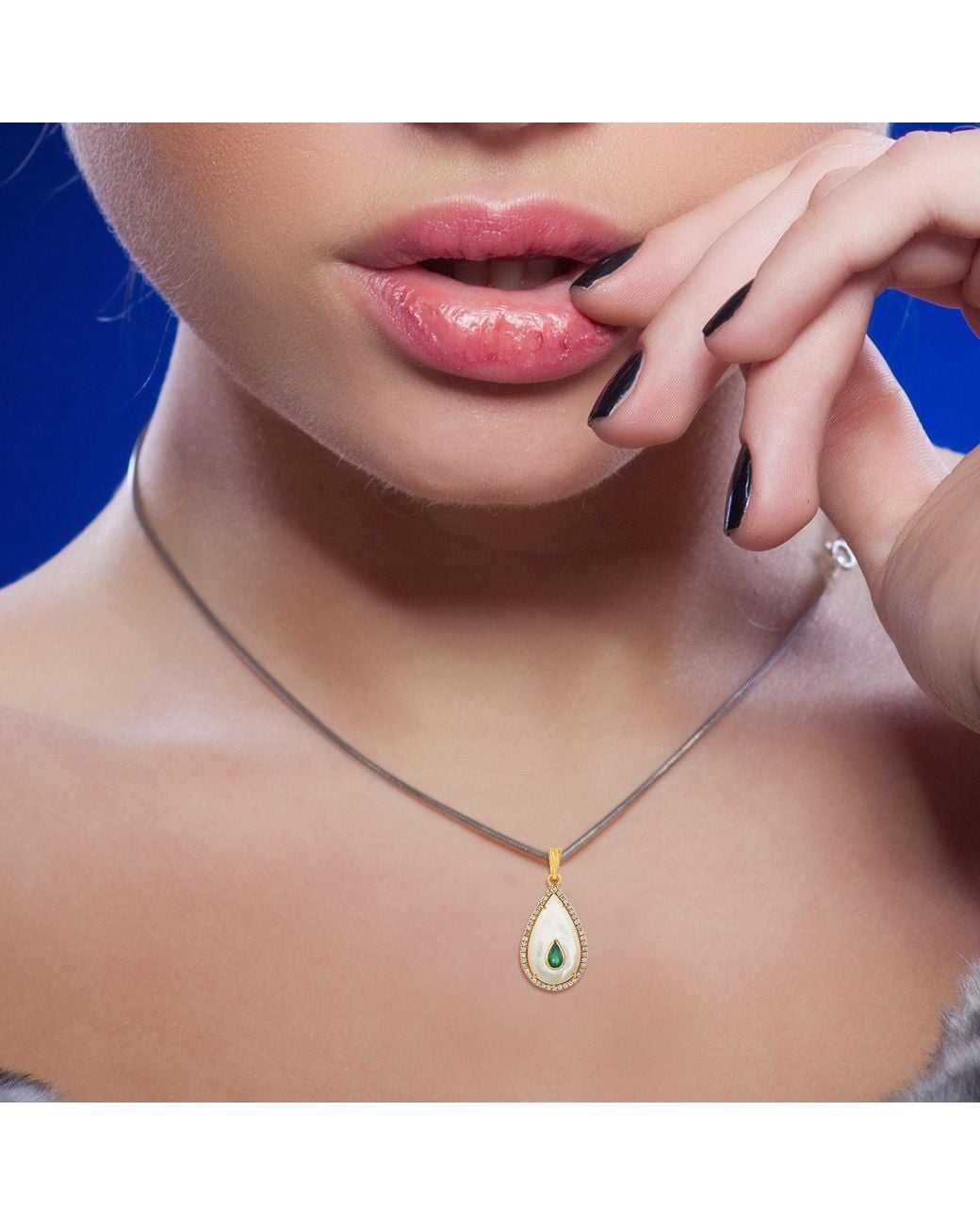 Artisan Metallic 18K Mother Of Pearl, Emerald & Diamond Teardrop Pendant