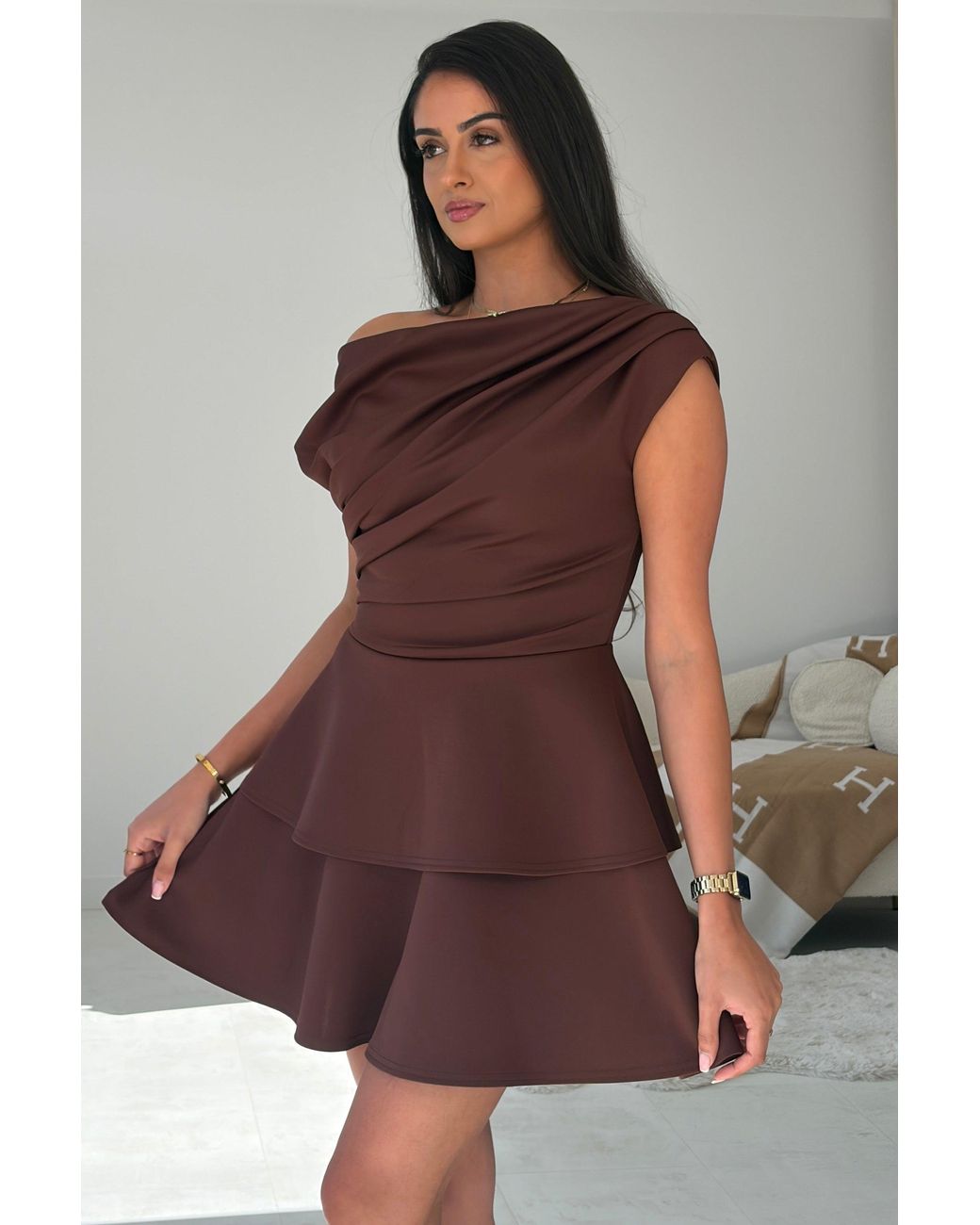 Girl In Mind Brown Pippa Double Frill Mini Dress