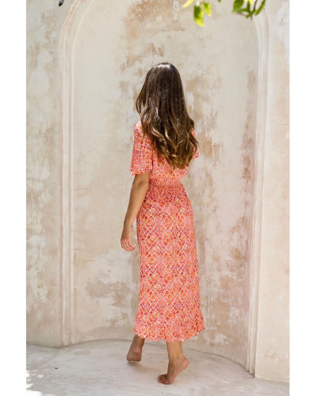 Sophia Alexia Pink Marble Mosaic Croatia Crinkle Midi Dress