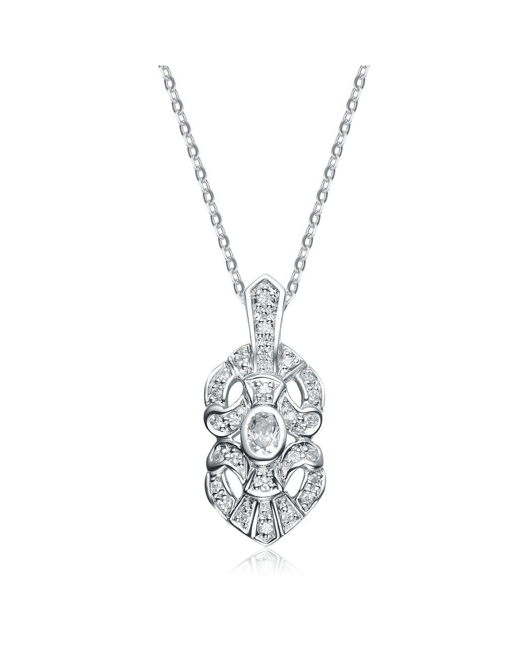 Genevive Jewelry Metallic Sterling Rhodium Plated Cubic Zirconia Pendant Necklace