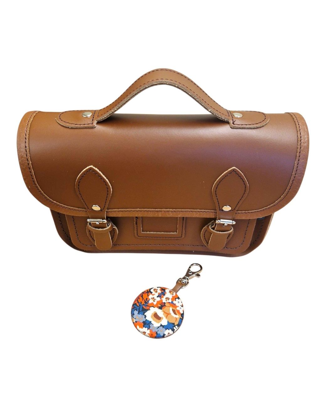 Zatchels Brown Floral Lined Leather Midi Satchel