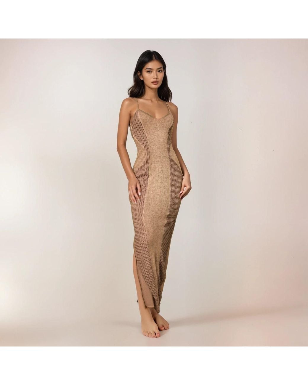 Zhenabia Brown Neutrals Armor Dress Desert Sand