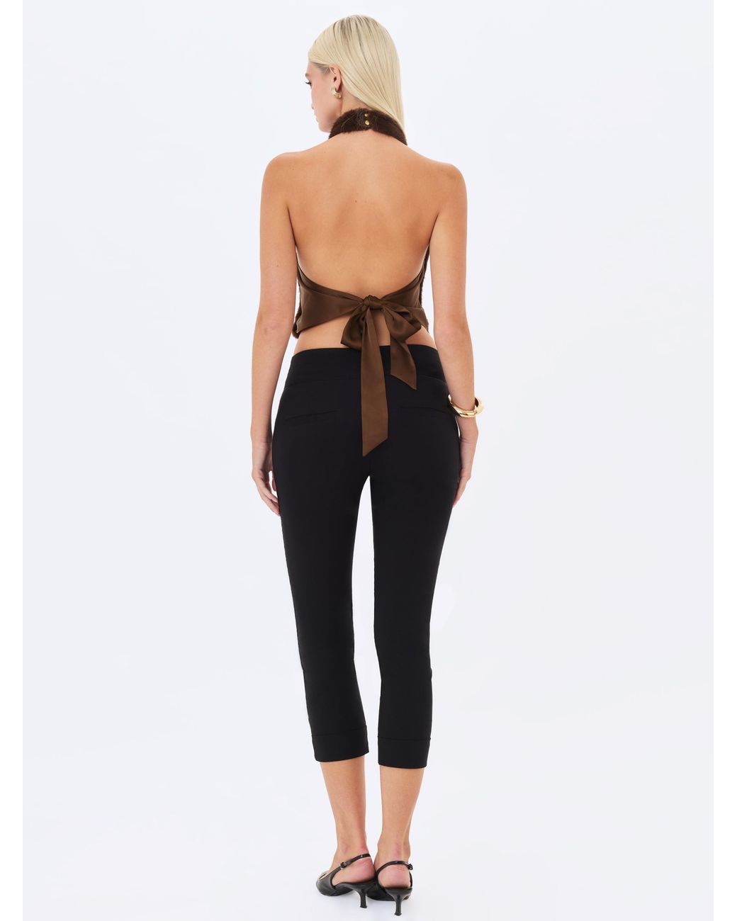 Miss Circle New York Black Xeriah Espresso Faux Mink Fur Backless Halter Top