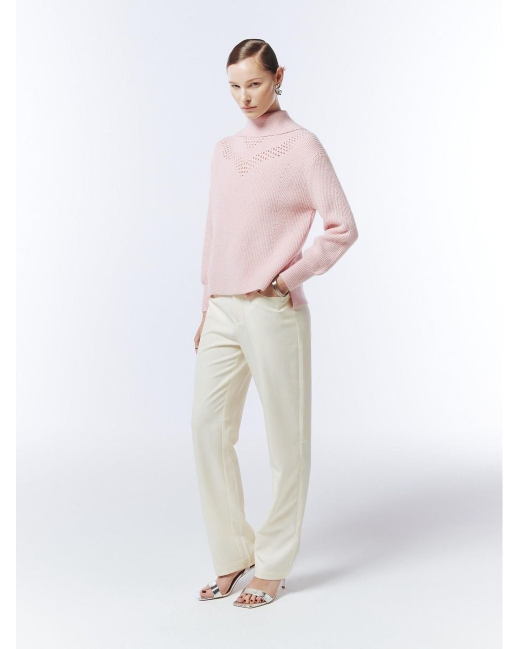 Sour Figs Pink Pointelle-Detail Funnel-Neck Jumper