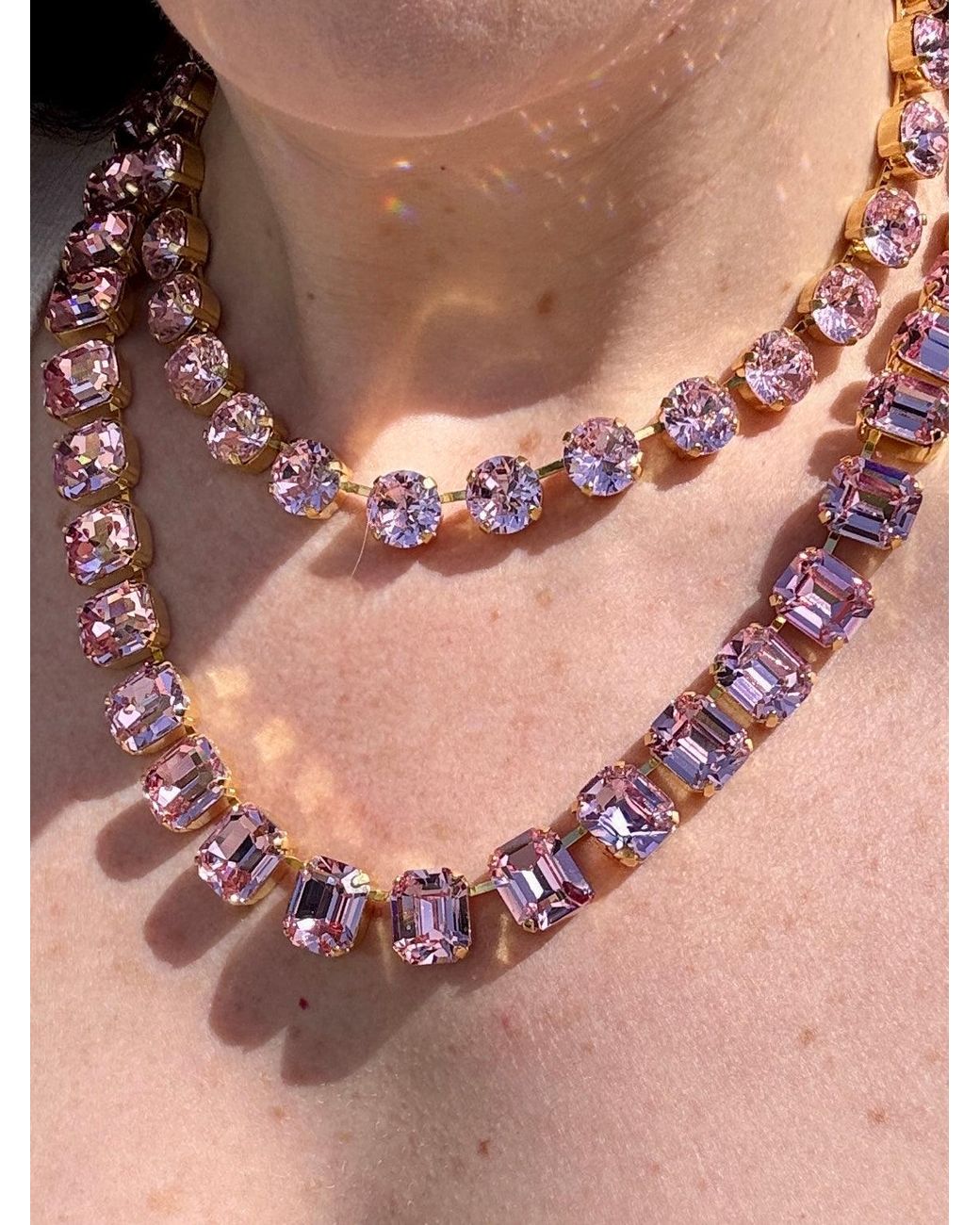 Laura Gray Brown Light Crystal Square Cut Necklace