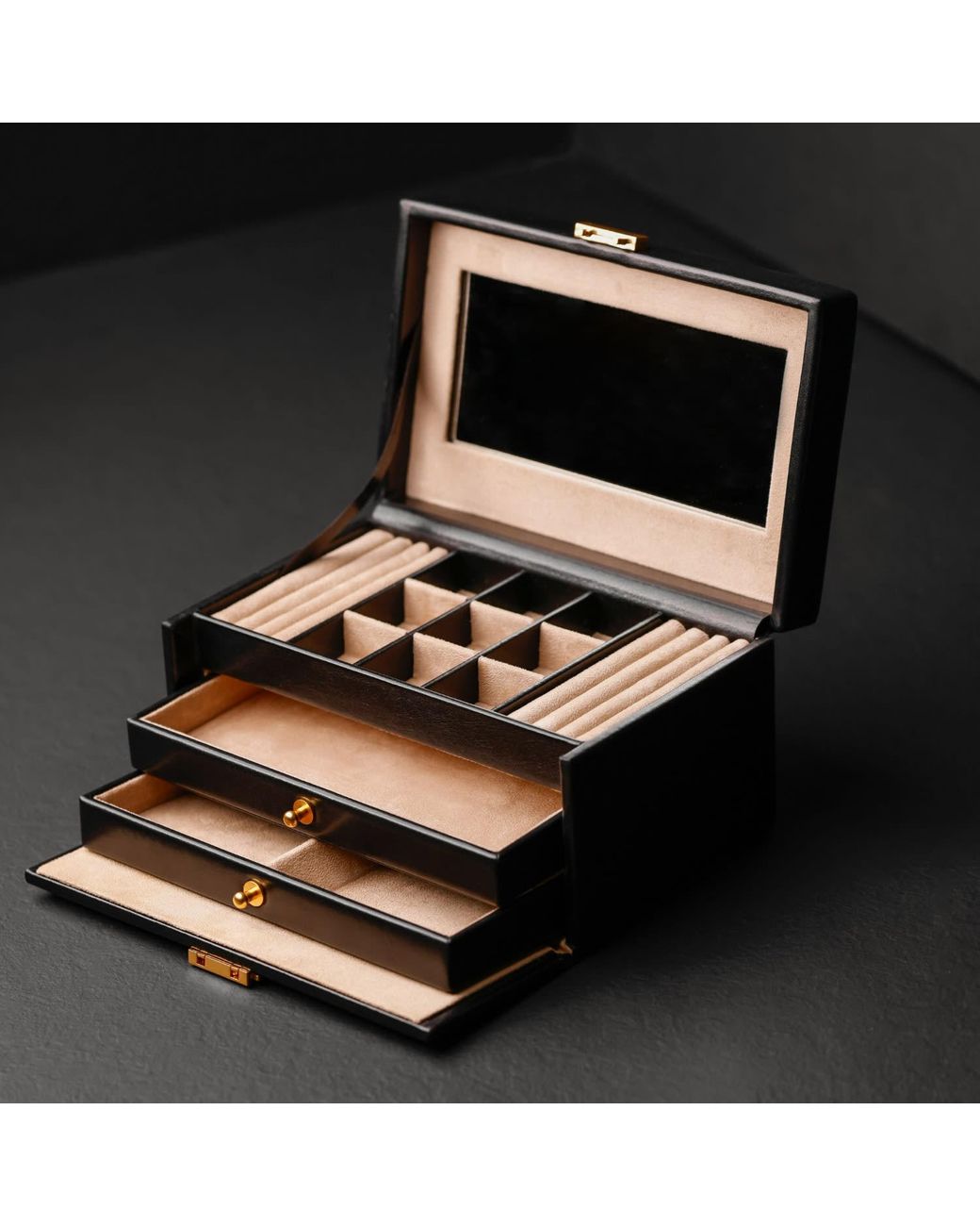 Time Resistance Black Leather Jewelry Box For