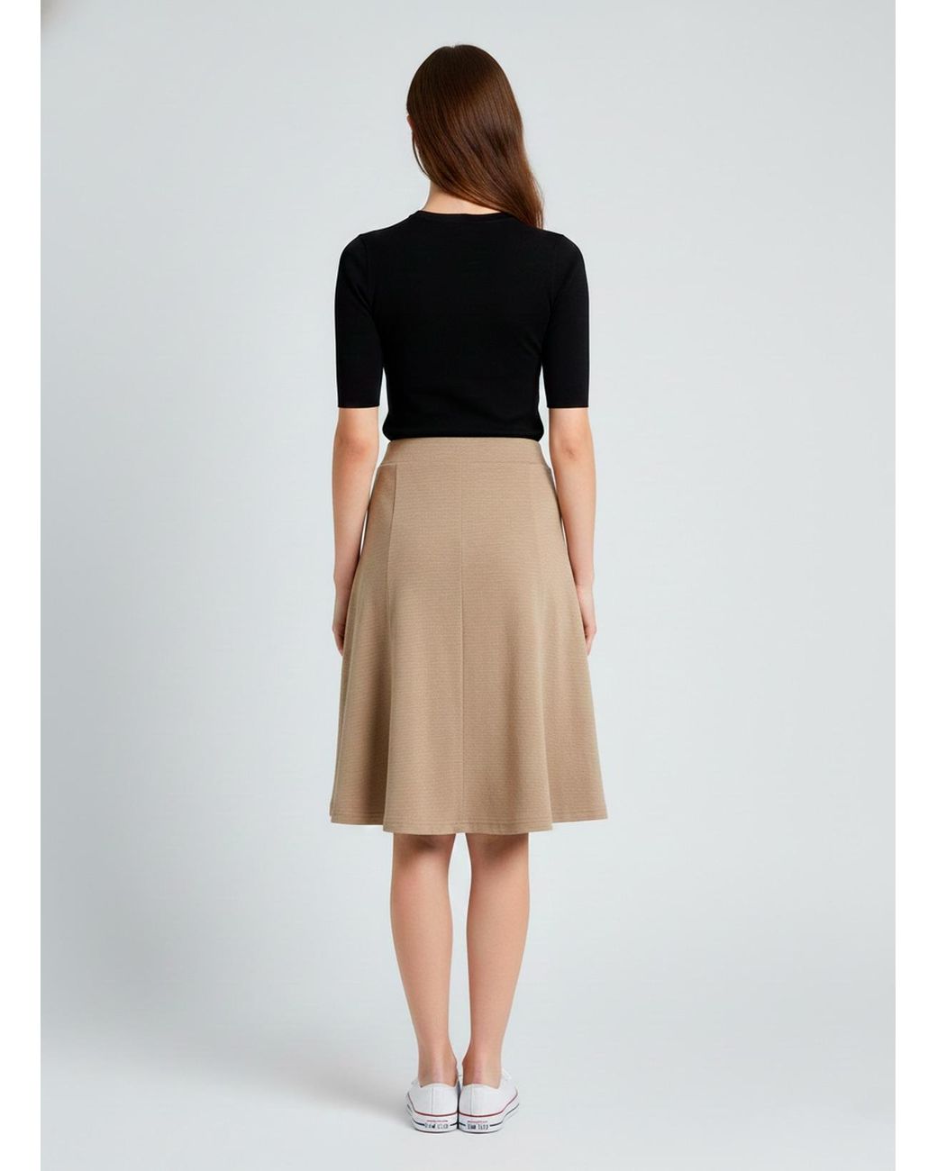 Conquista Natural Flared Midi Skirt With Soft Stretch Finish