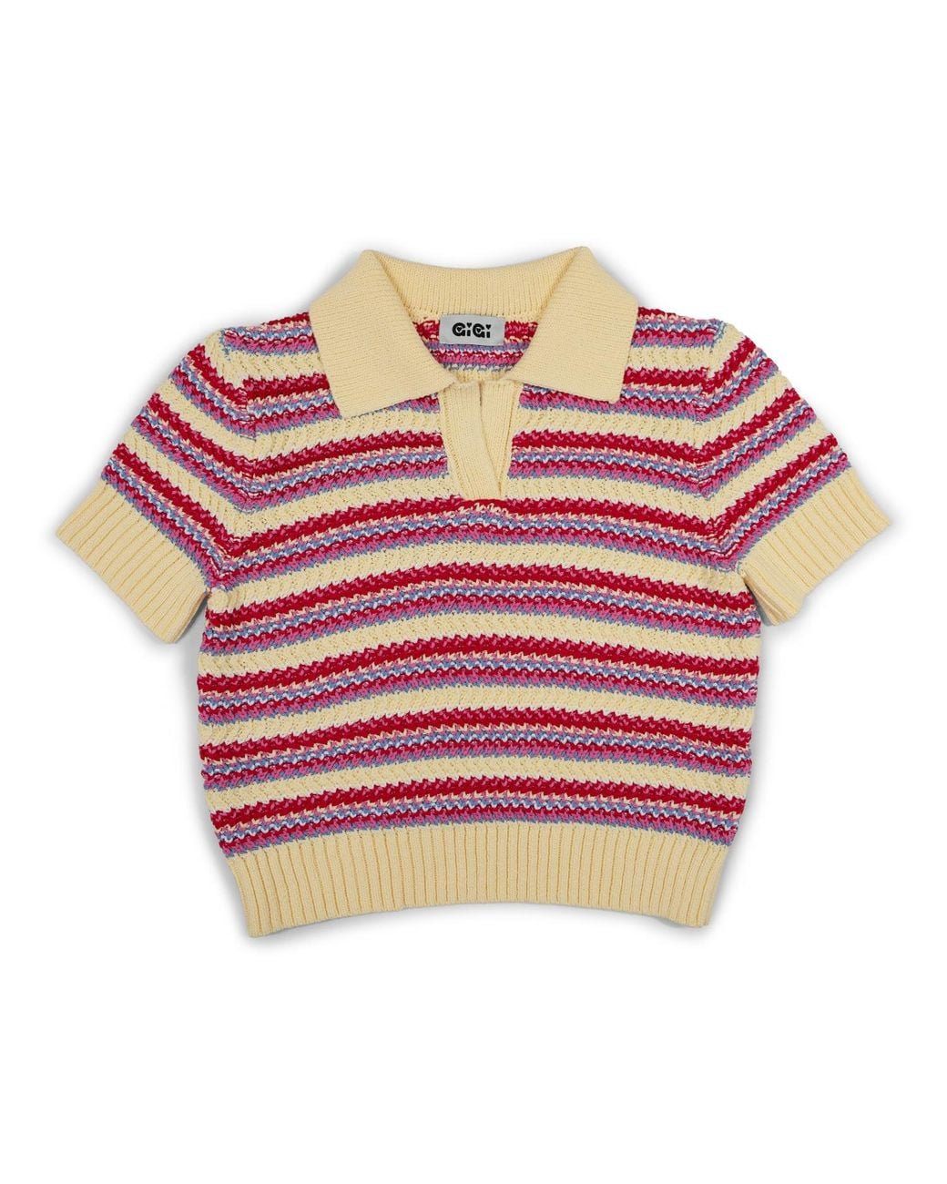 Gigi Knitwear Red Stripe Polo Top