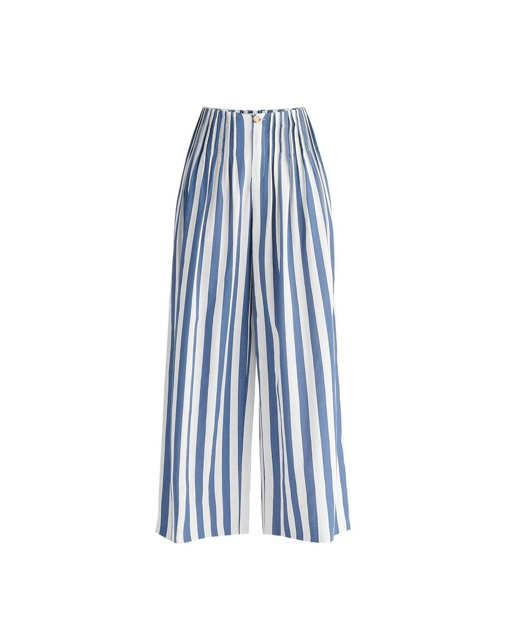 Paisie Blue Front Pleats Detail Wide Leg Trousers